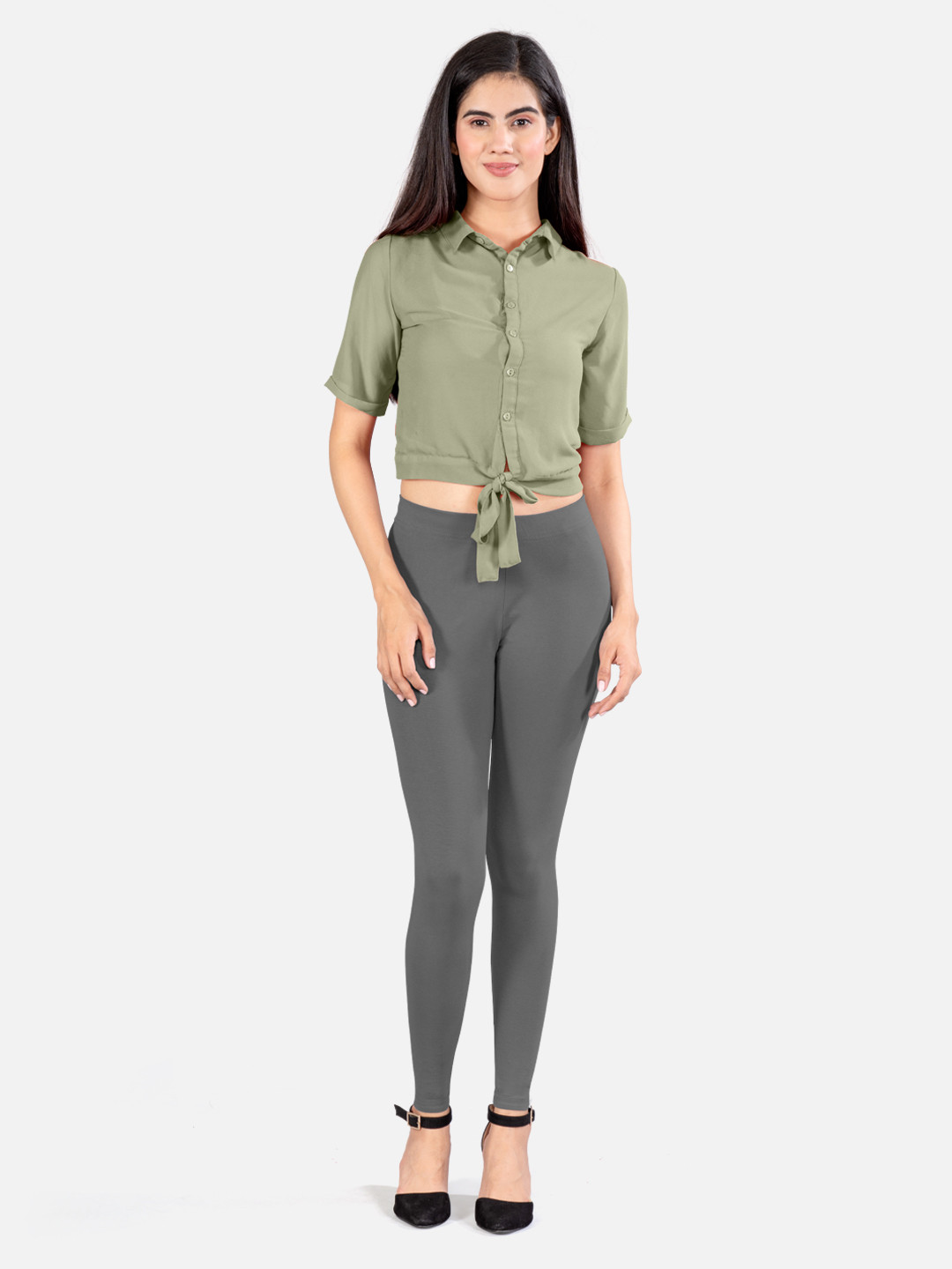 

indian flower 4-way stretch Ankle Length Leggings, Grey