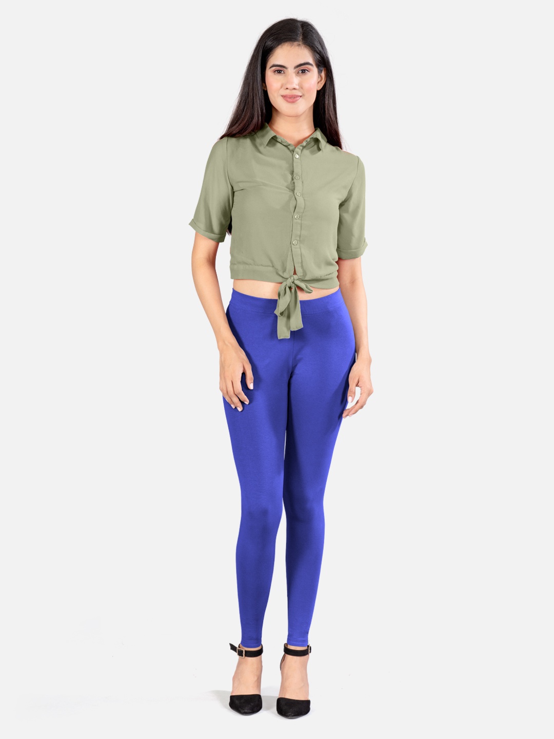

indian flower 4-way stretch Ankle Length Leggings, Blue