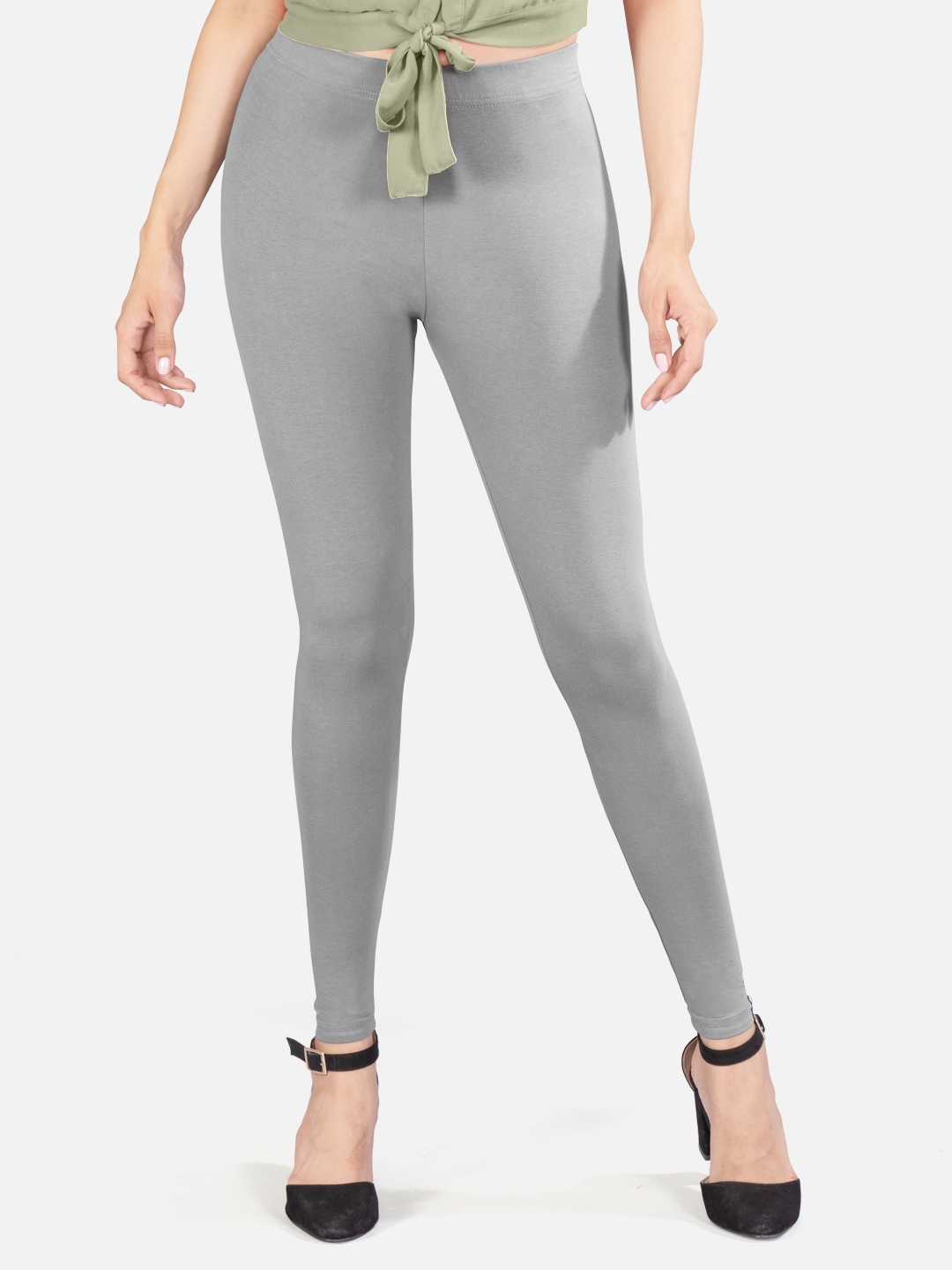 

indian flower 4-way stretch Ankle Length Leggings, Grey