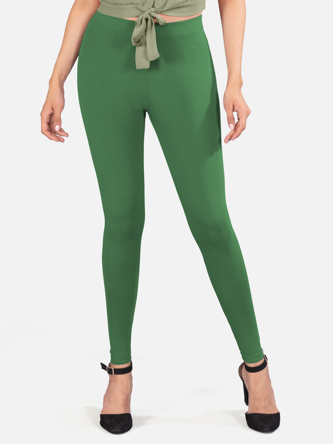 

indian flower 4-way stretch Ankle Length Leggings, Green