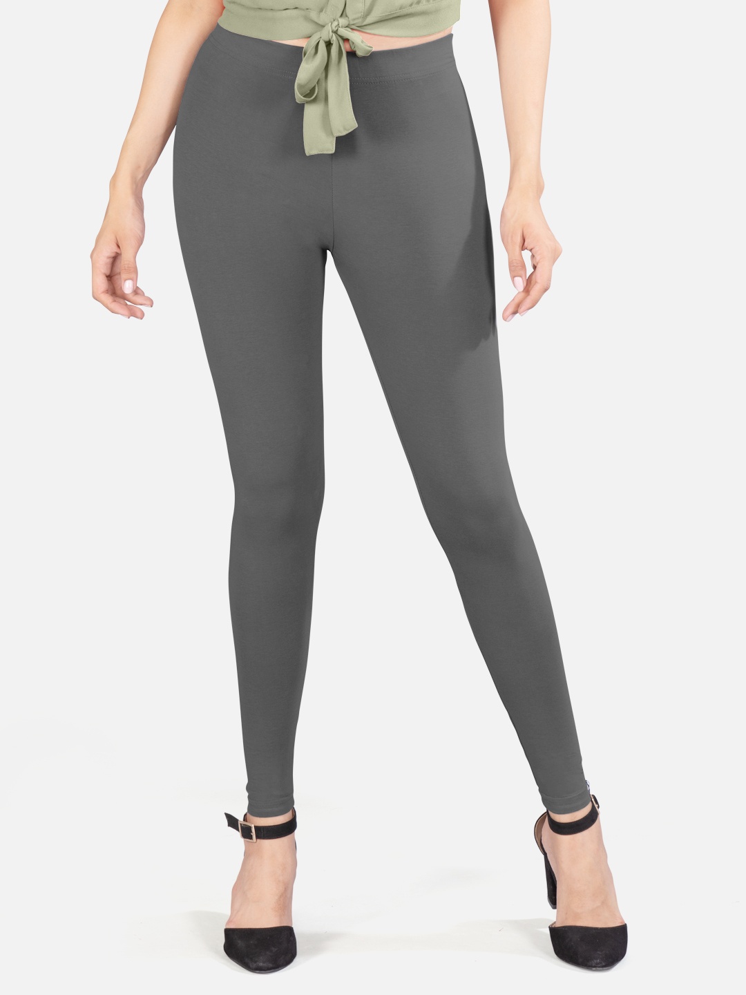 

indian flower 4-way stretch Ankle Length Leggings, Grey