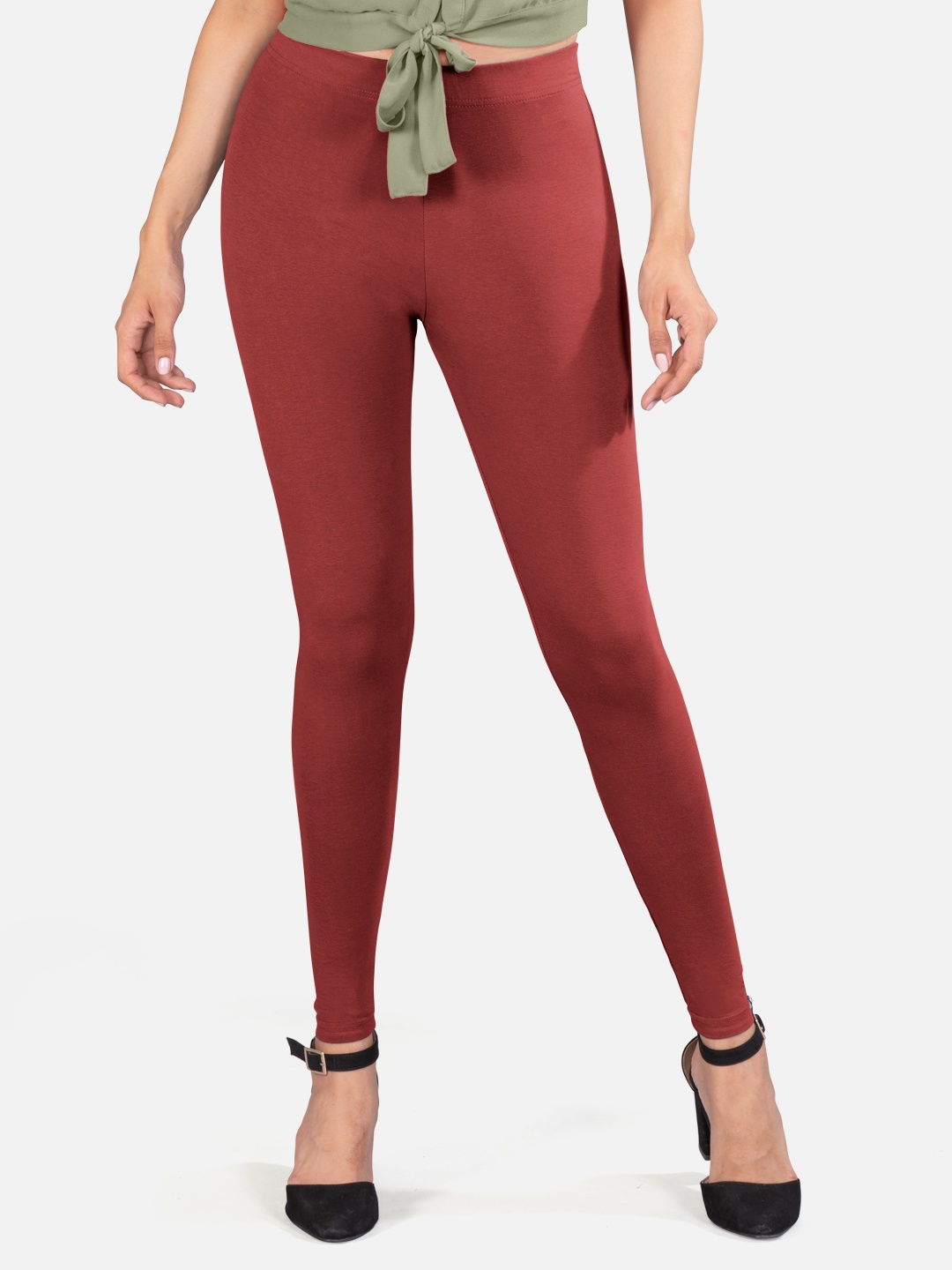 

indian flower 4-way stretch Ankle Length Leggings, Maroon