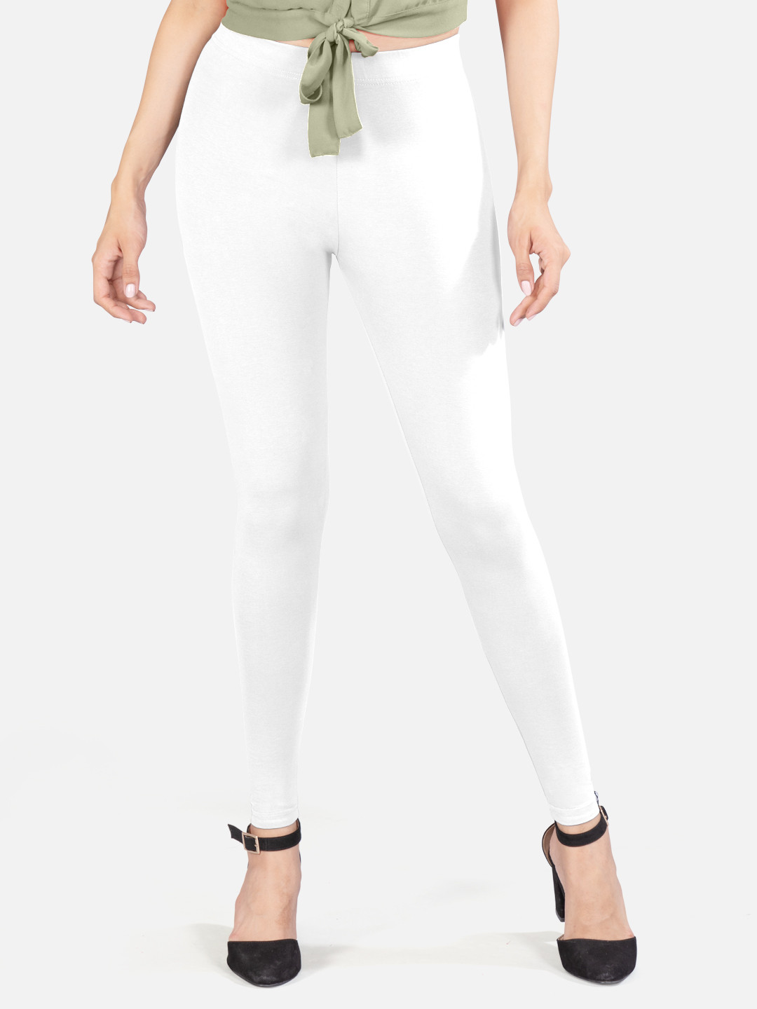 

indian flower 4-way stretch Ankle Length Leggings, White