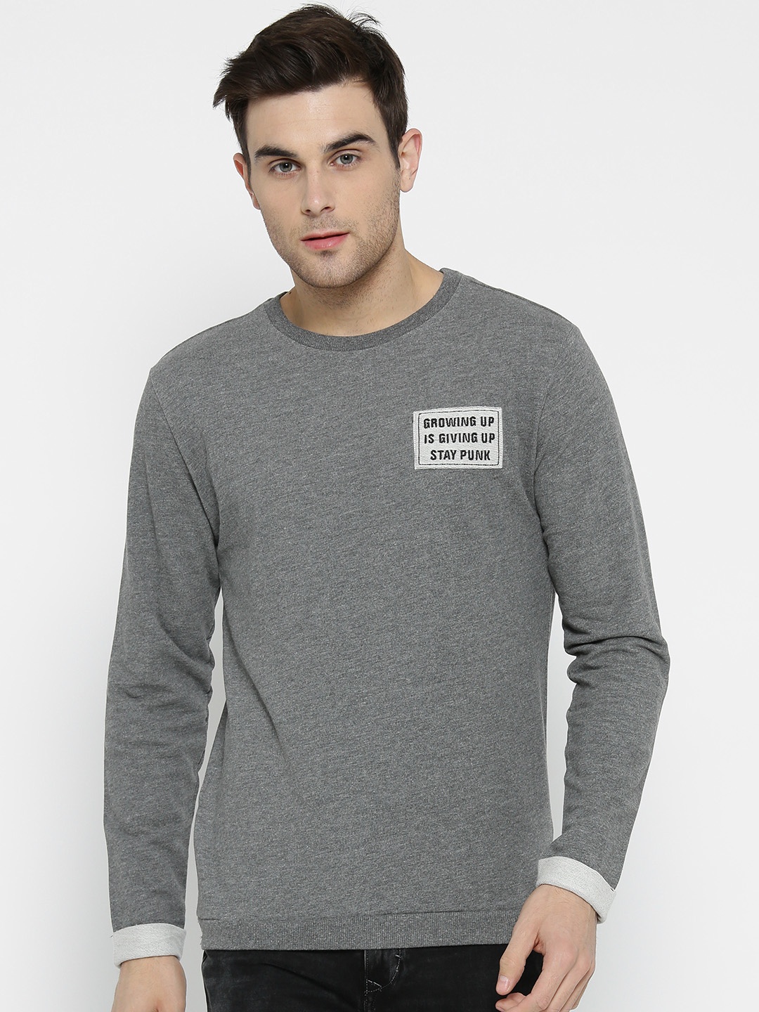 

SF JEANS by Pantaloons Men Grey Melange Solid Sweatshirt