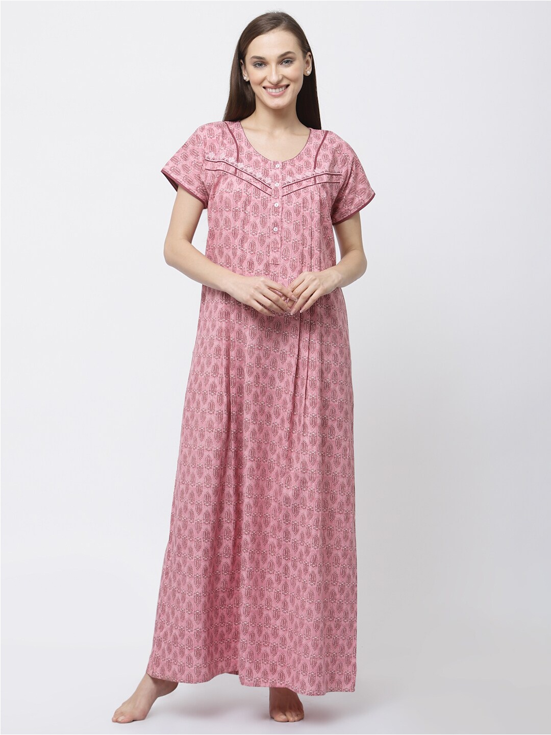 

Sweet Dreams Ethnic Motifs Printed Maxi Nightdress, Pink