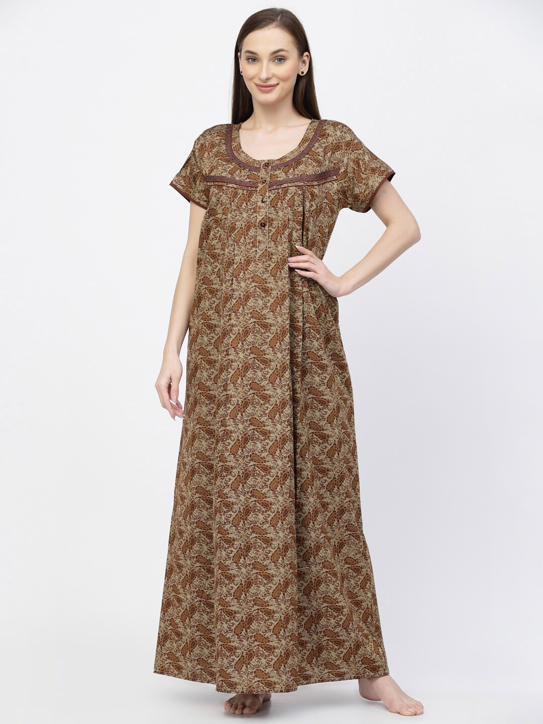 

Sweet Dreams Ethnic Motifs Printed Maxi Nightdress, Brown