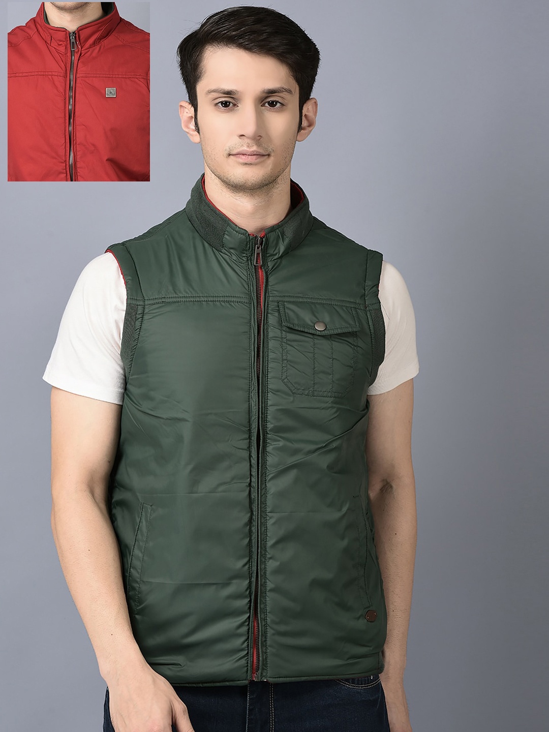 

CANOE Reversible Sleeveless Pure Cotton Bomber Jacket, Red