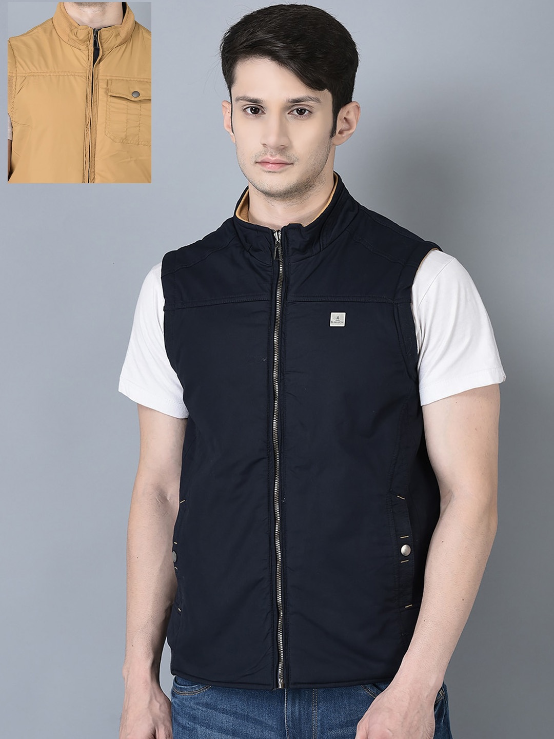

CANOE Reversible Sleeveless Pure Cotton Bomber Jacket, Navy blue