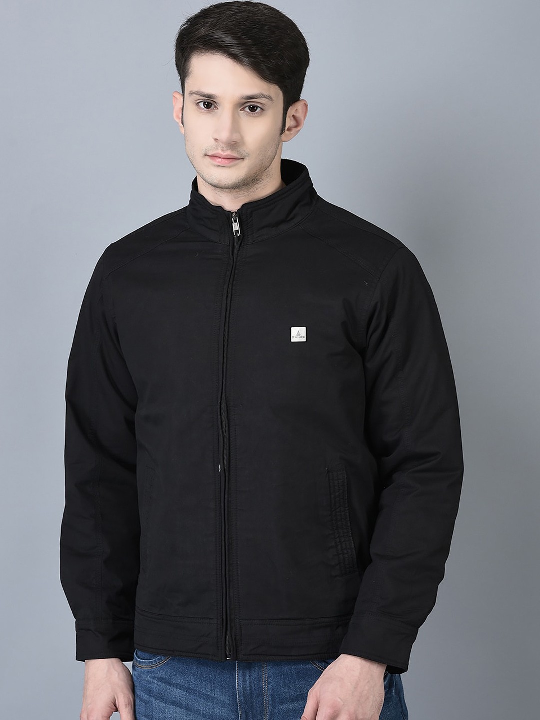 

CANOE Stand Collar Pure Cotton Jacket, Black