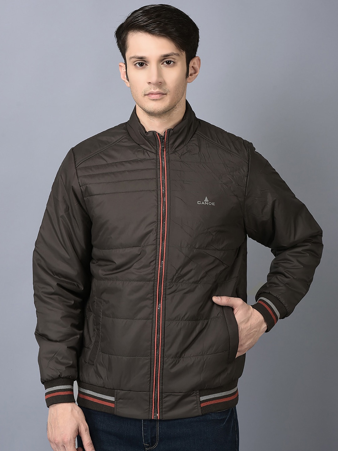 

CANOE Stand Collar Padded Jacket, Coffee brown