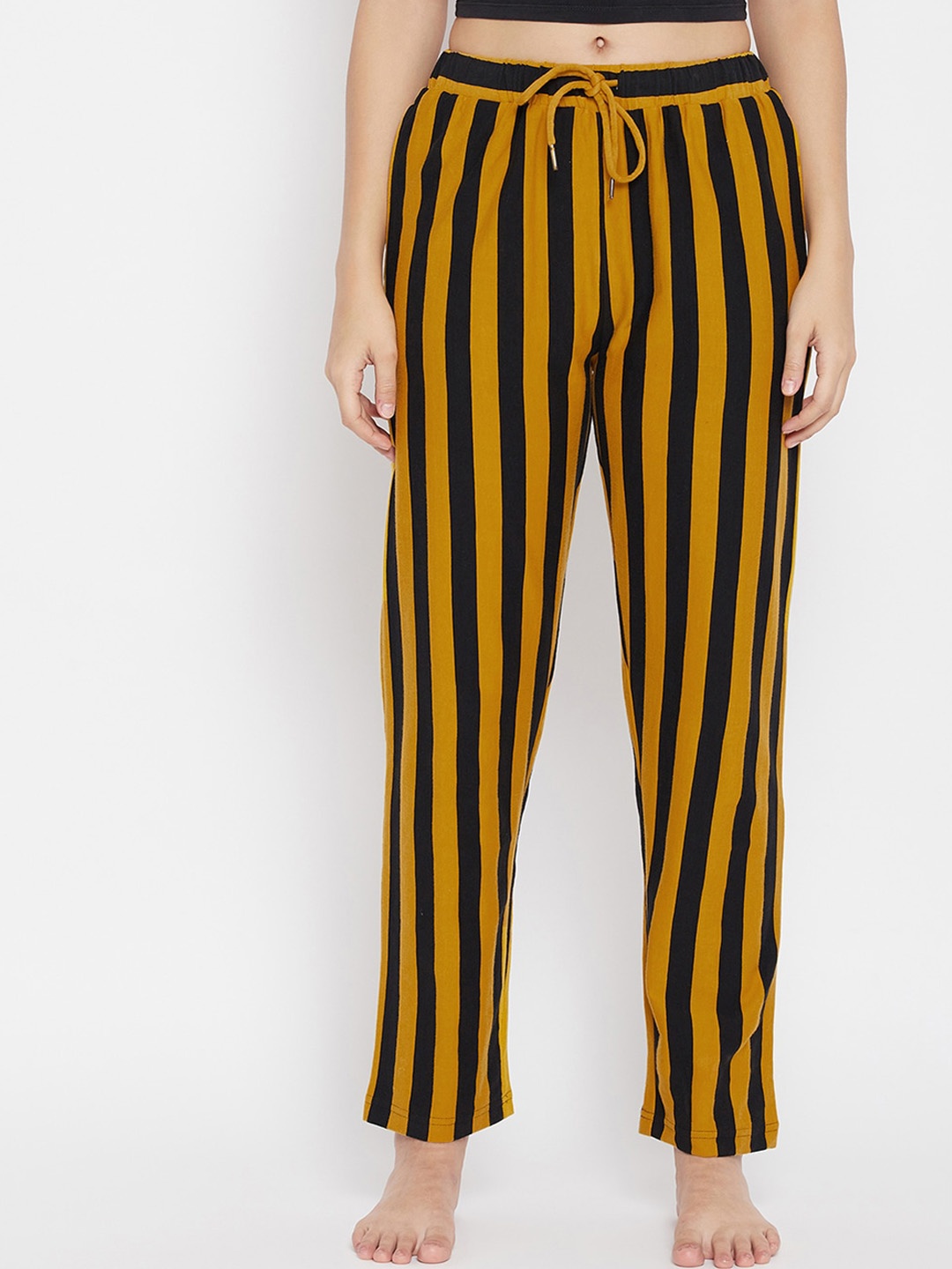 

Hypernation Women Striped Pure Cotton Lounge Pants, Yellow