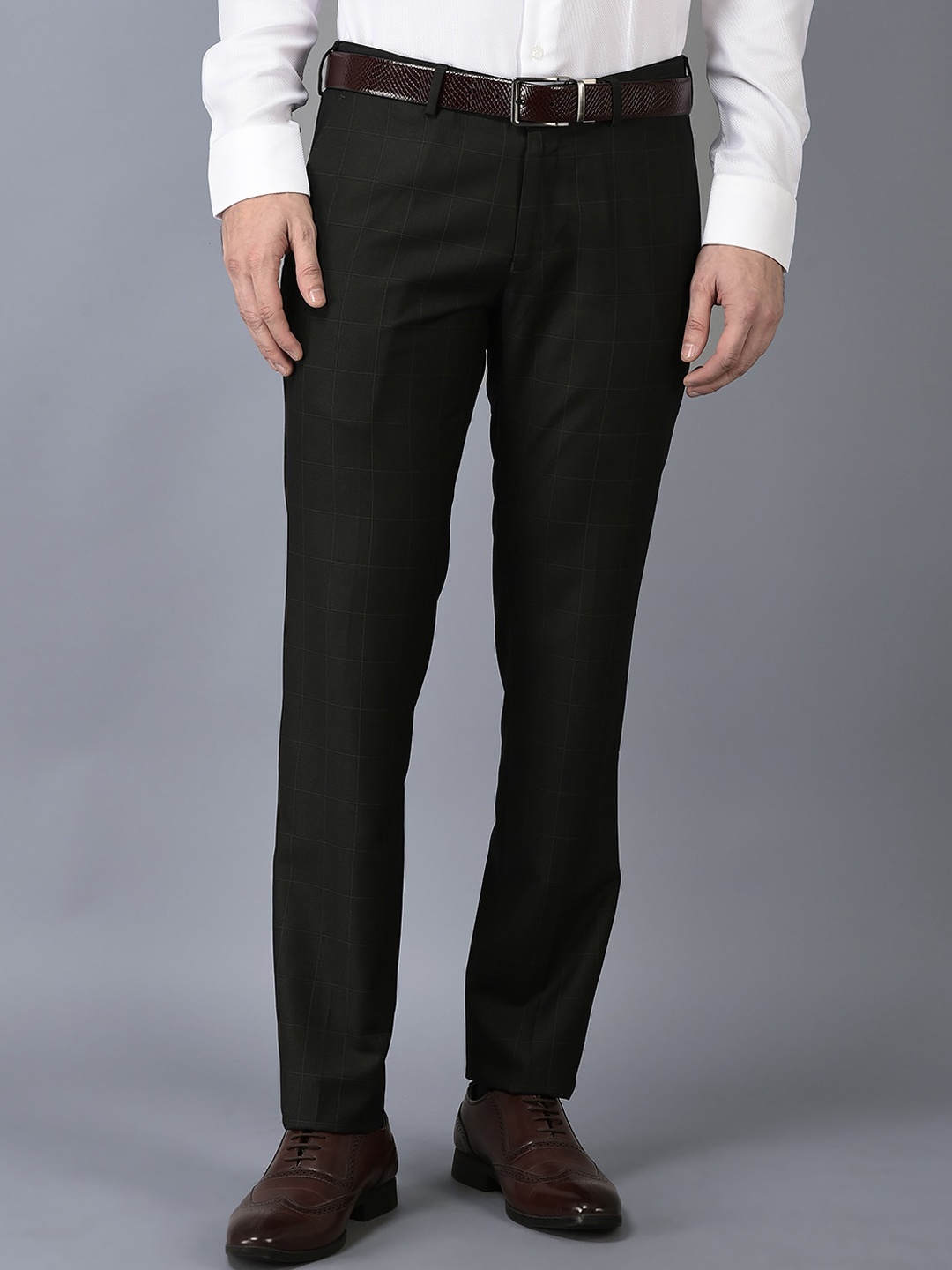

CANOE Men Checked Smart Easy Wash Formal Trousers, Olive