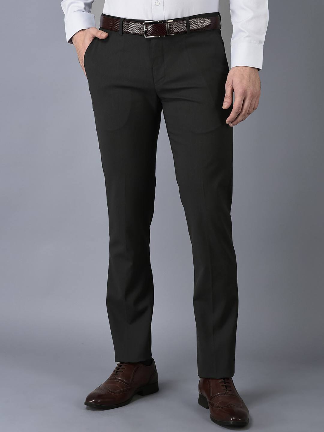 

CANOE Men Smart Easy Wash Formal Trousers, Charcoal