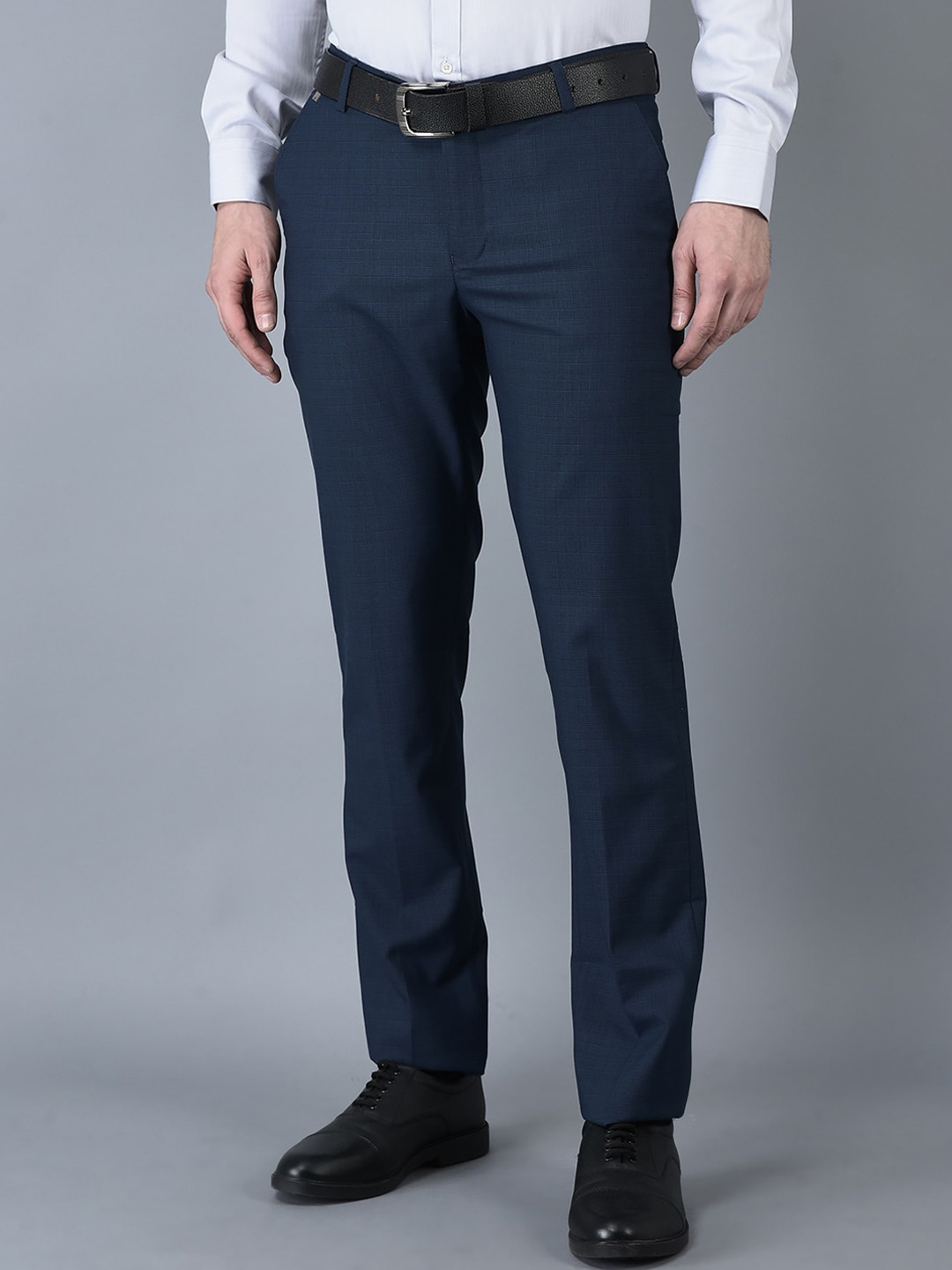 

CANOE Men Checked Smart Easy Wash Formal Trousers, Navy blue