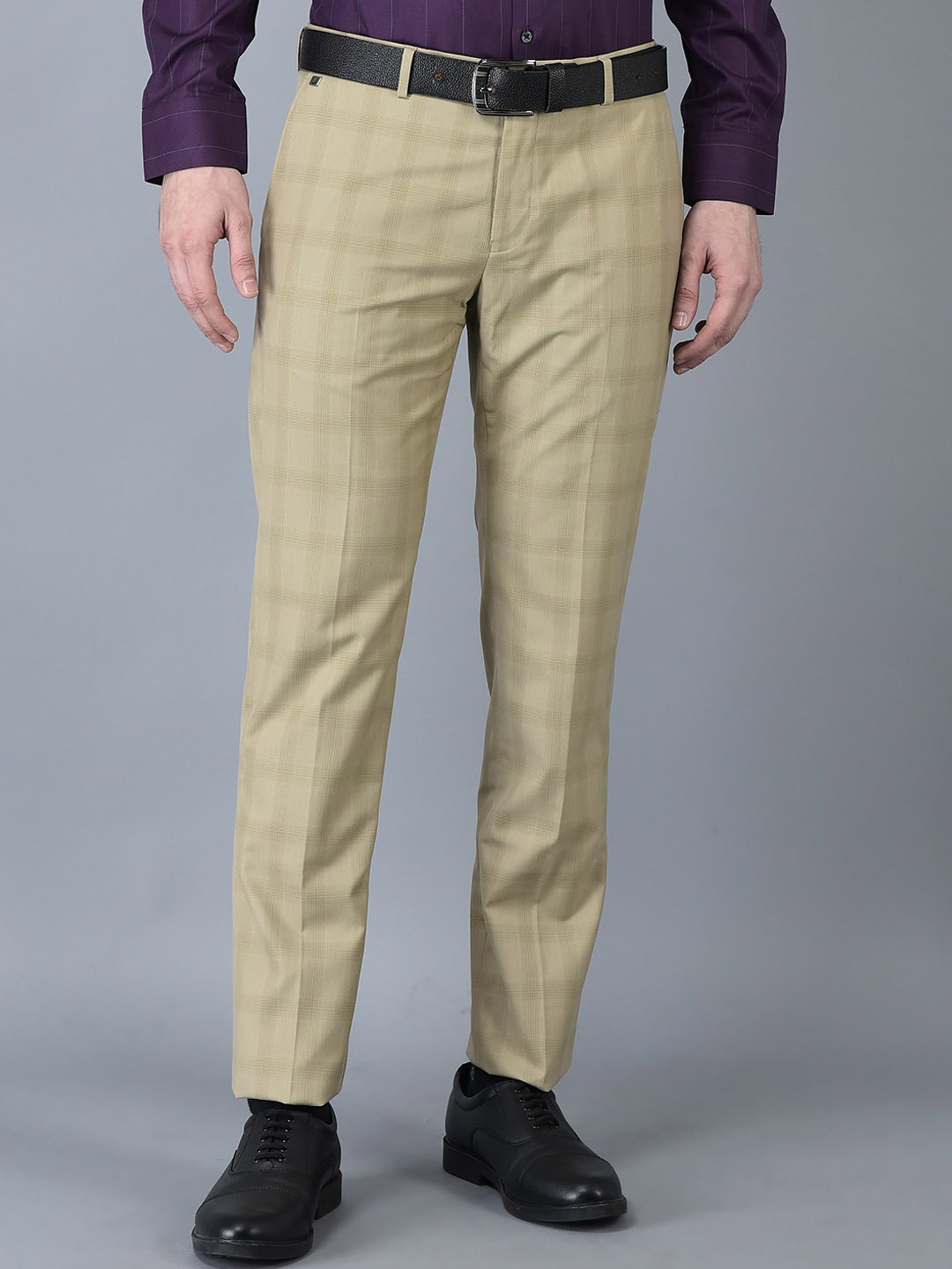 

CANOE Men Checked Smart Easy Wash Formal Trousers, Beige