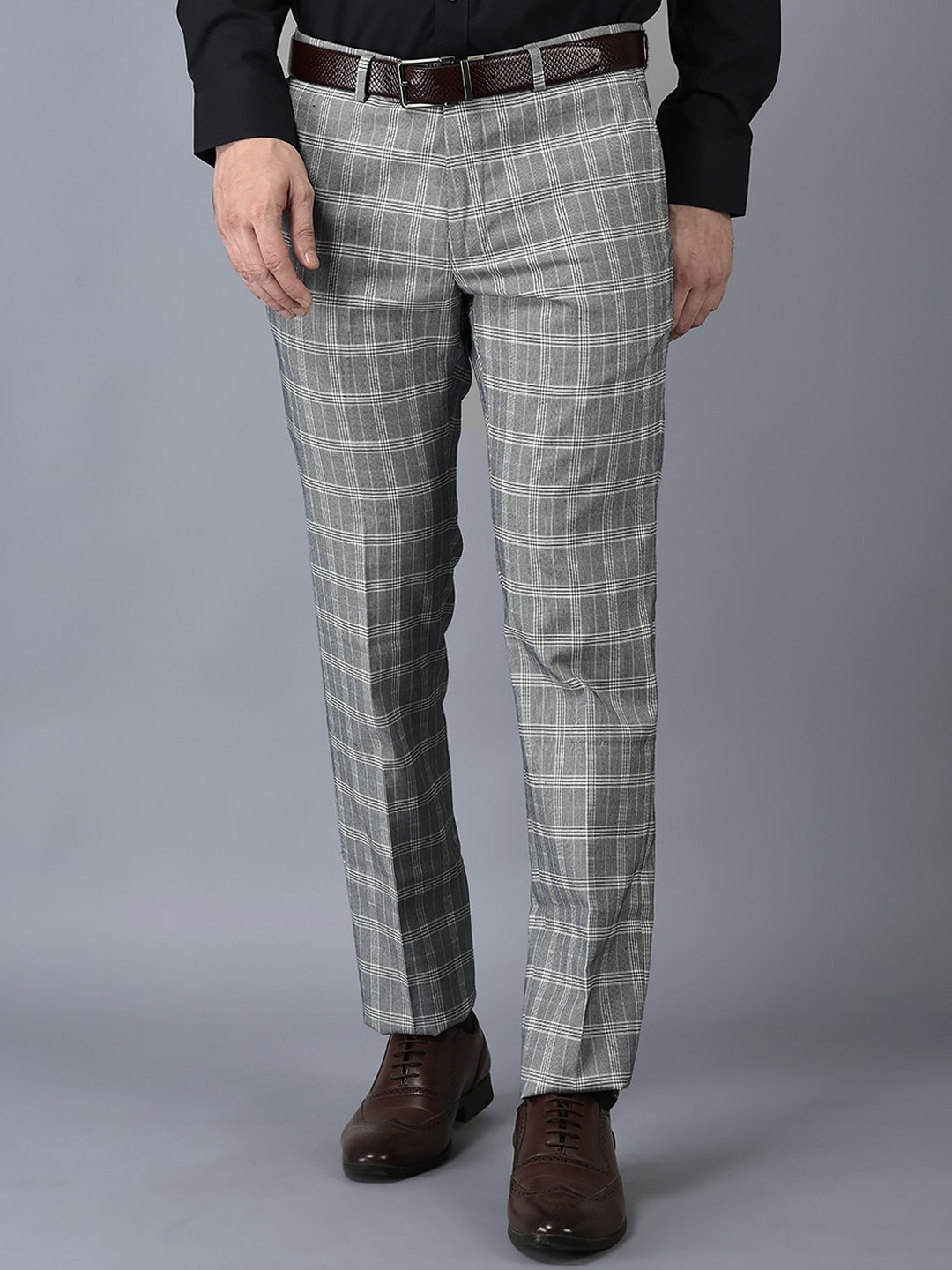 

CANOE Men Checked Smart Easy Wash Formal Trousers, Grey