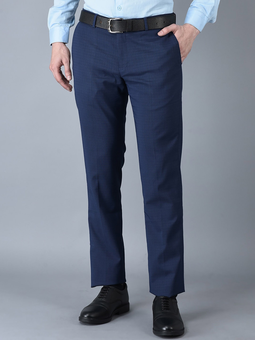 

CANOE Men Checked Smart Easy Wash Formal Trousers, Navy blue