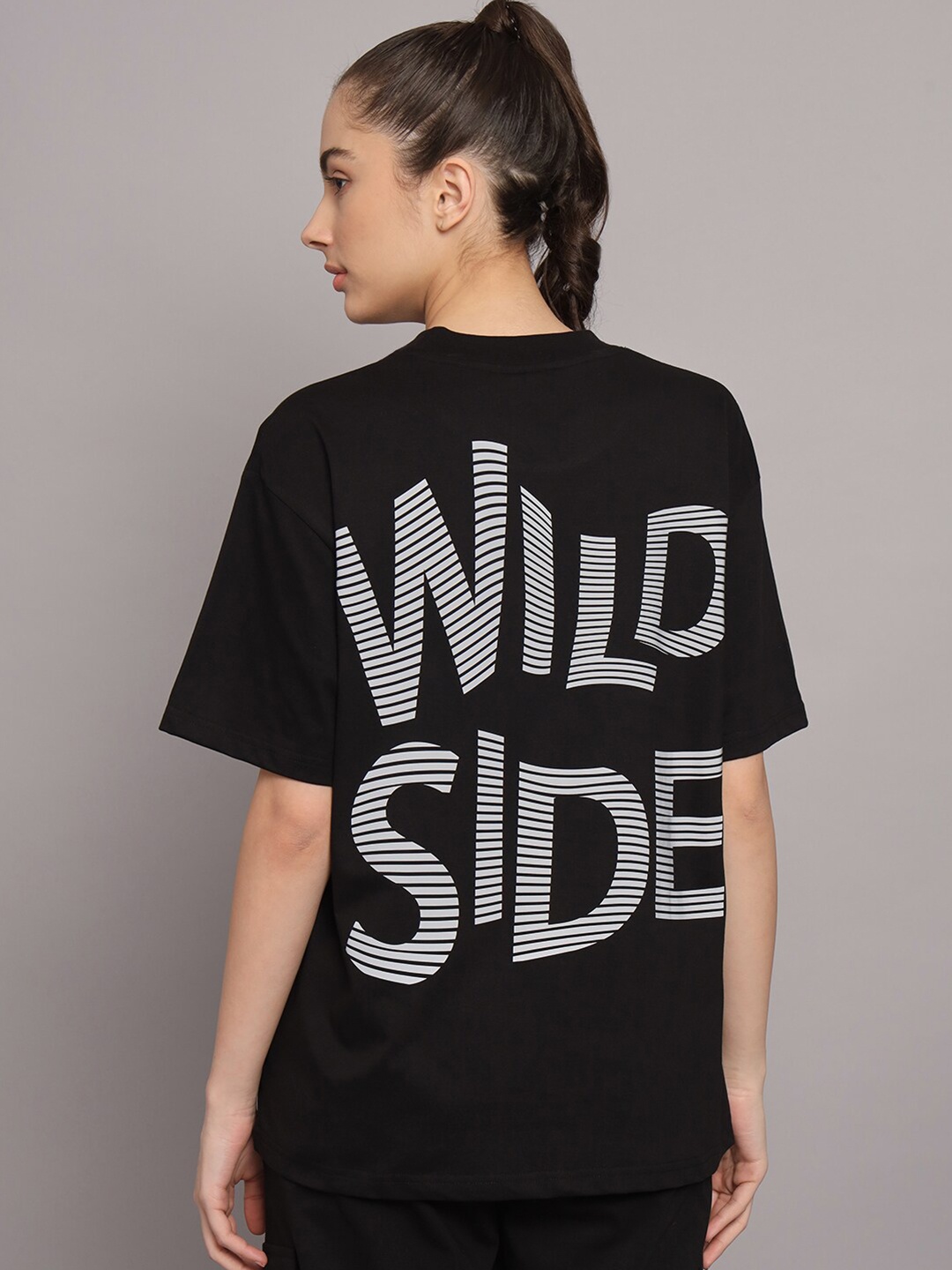 

GRIFFEL Brand Logo Printed Drop-Shoulder Sleeves Loose Fit T-shirt, Black