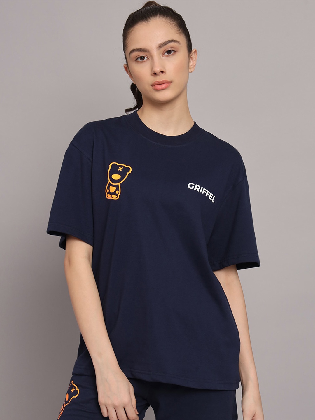 

GRIFFEL Typography Printed Cotton Casual T-shirt, Navy blue
