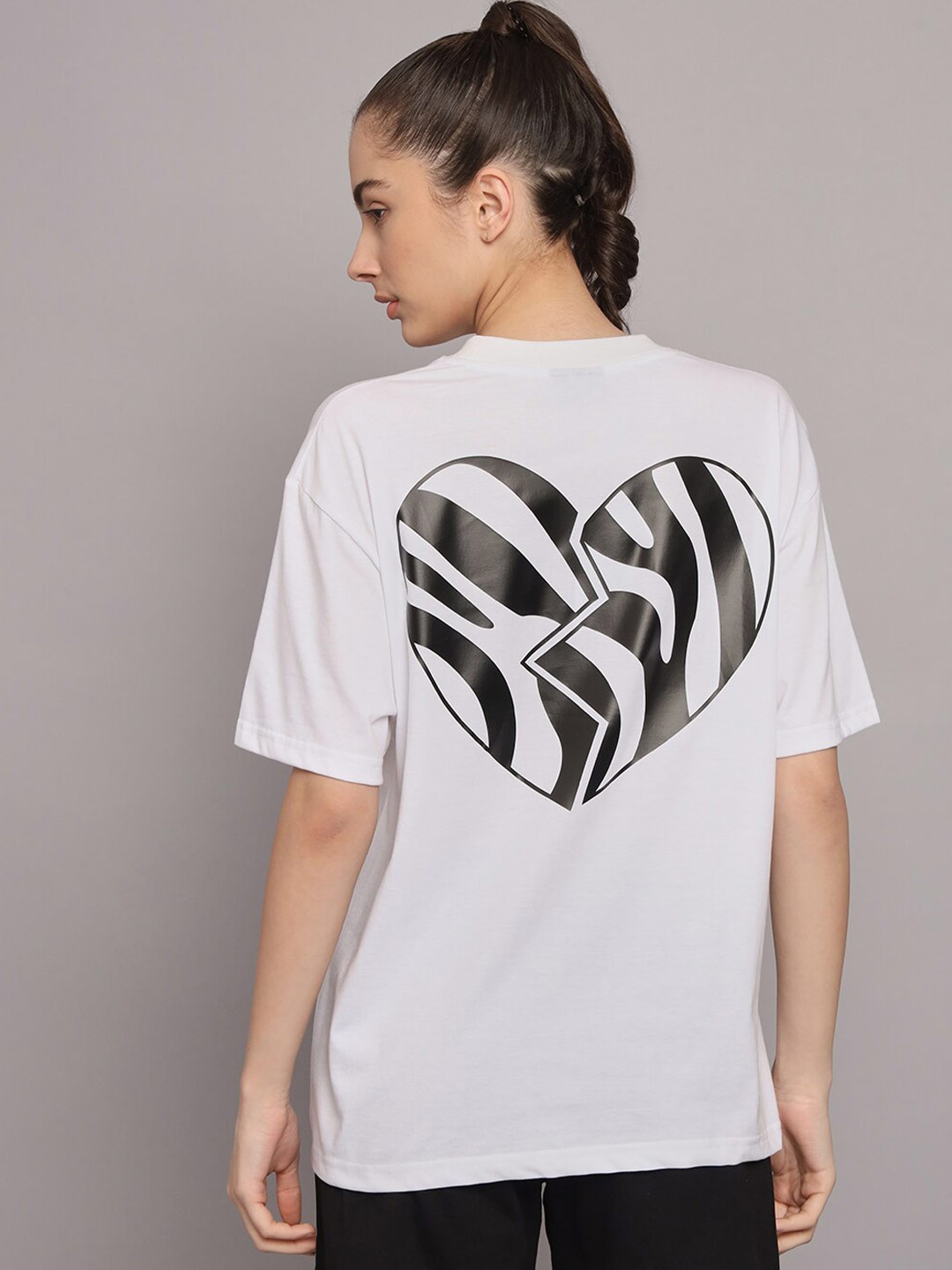 GRIFFEL Graphic Printed Round Neck Short Sleeves Cotton T-shirt, White