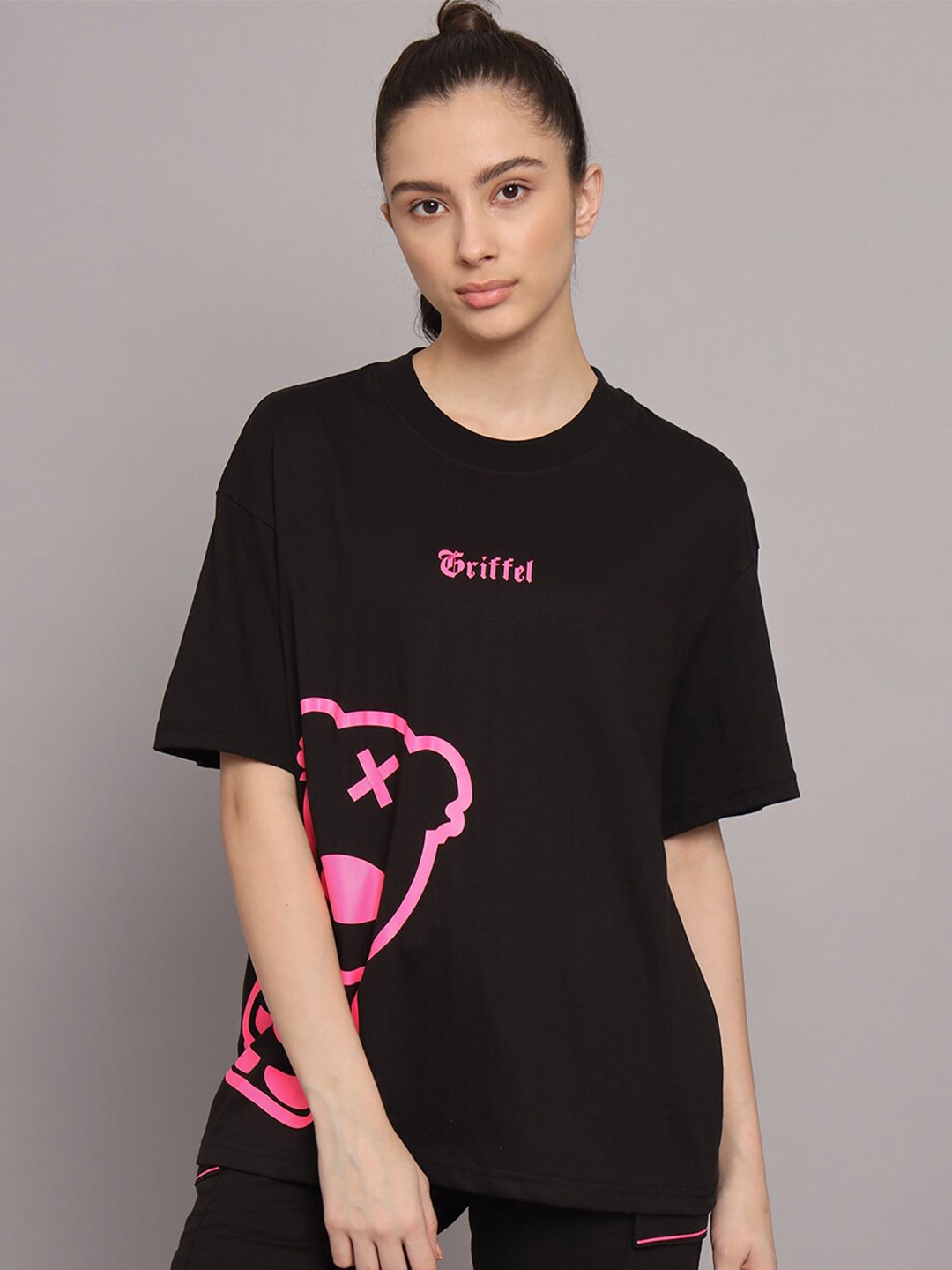GRIFFEL Graphic Printed Drop-Shoulder Training Or Gym Cotton T-shirt, Black