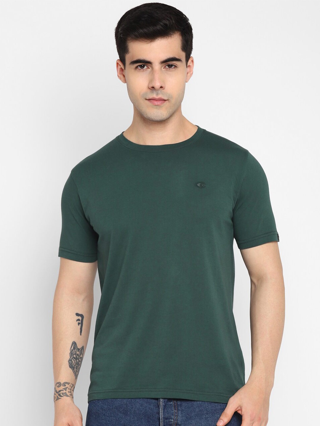 

Allen Cooper Round Neck Cotton T-Shirt, Green