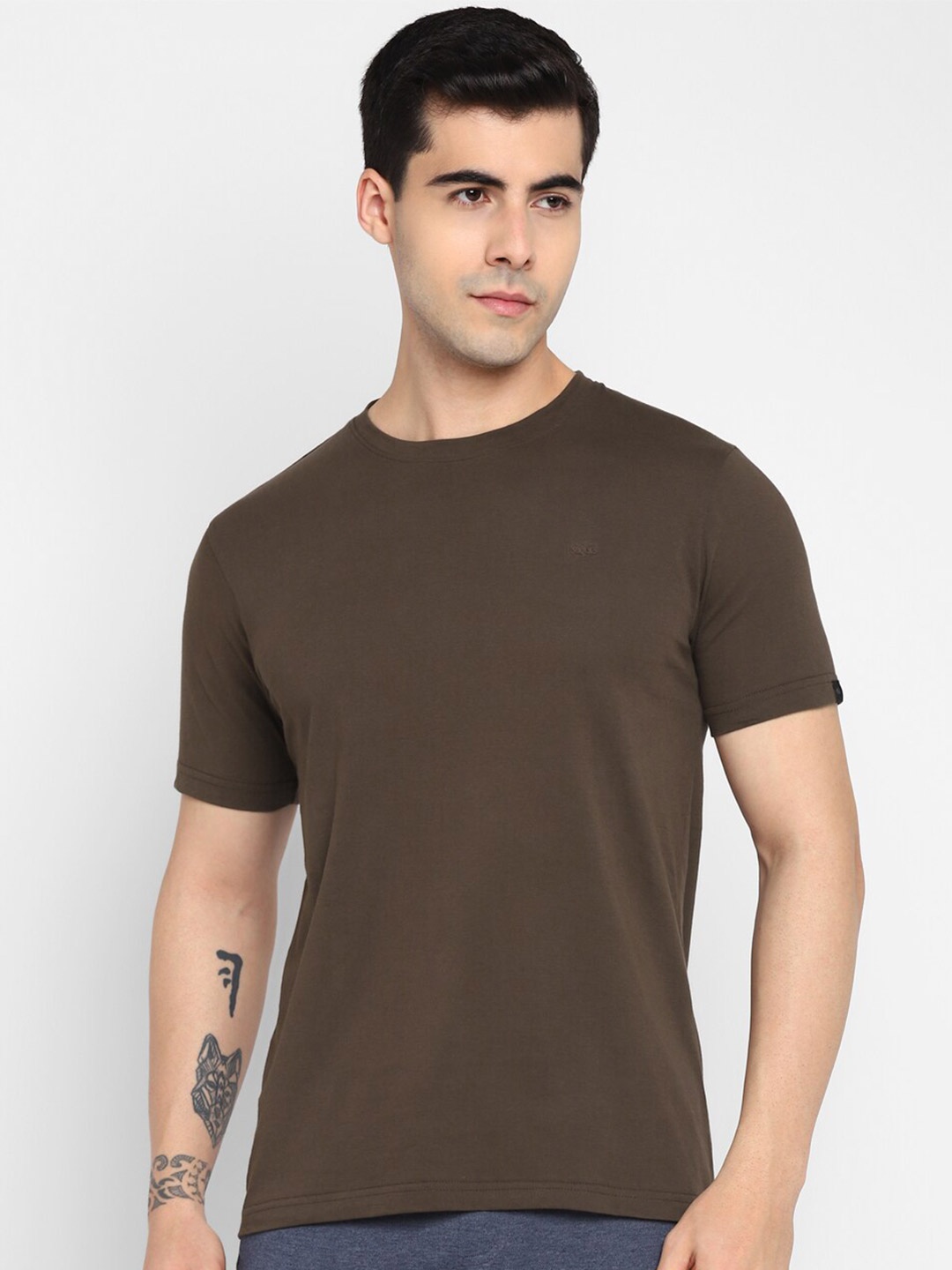 

Allen Cooper Round Neck Cotton T-Shirt, Brown