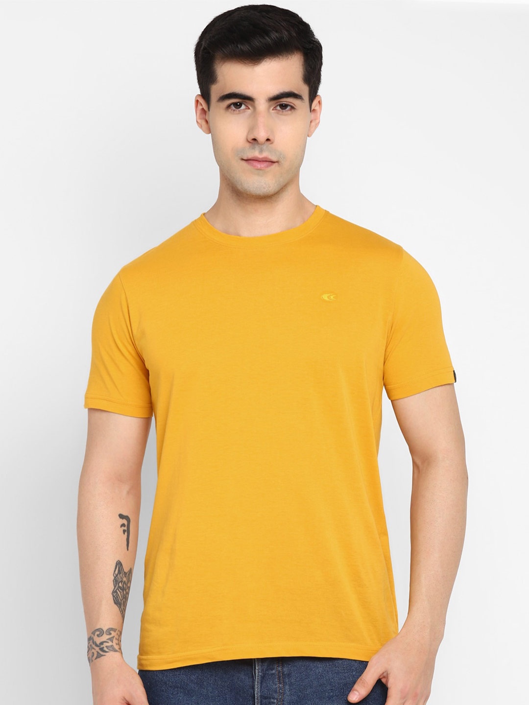 

Allen Cooper Round Neck Cotton T-shirt, Mustard