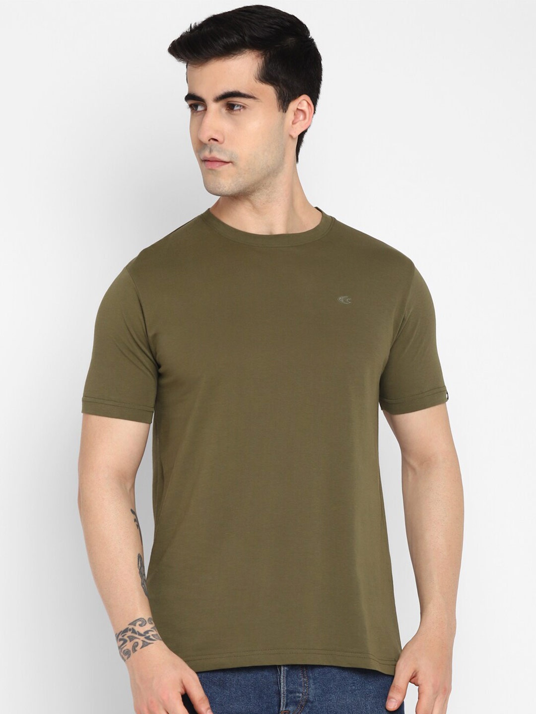 

Allen Cooper Round Neck Cotton T-Shirt, Olive