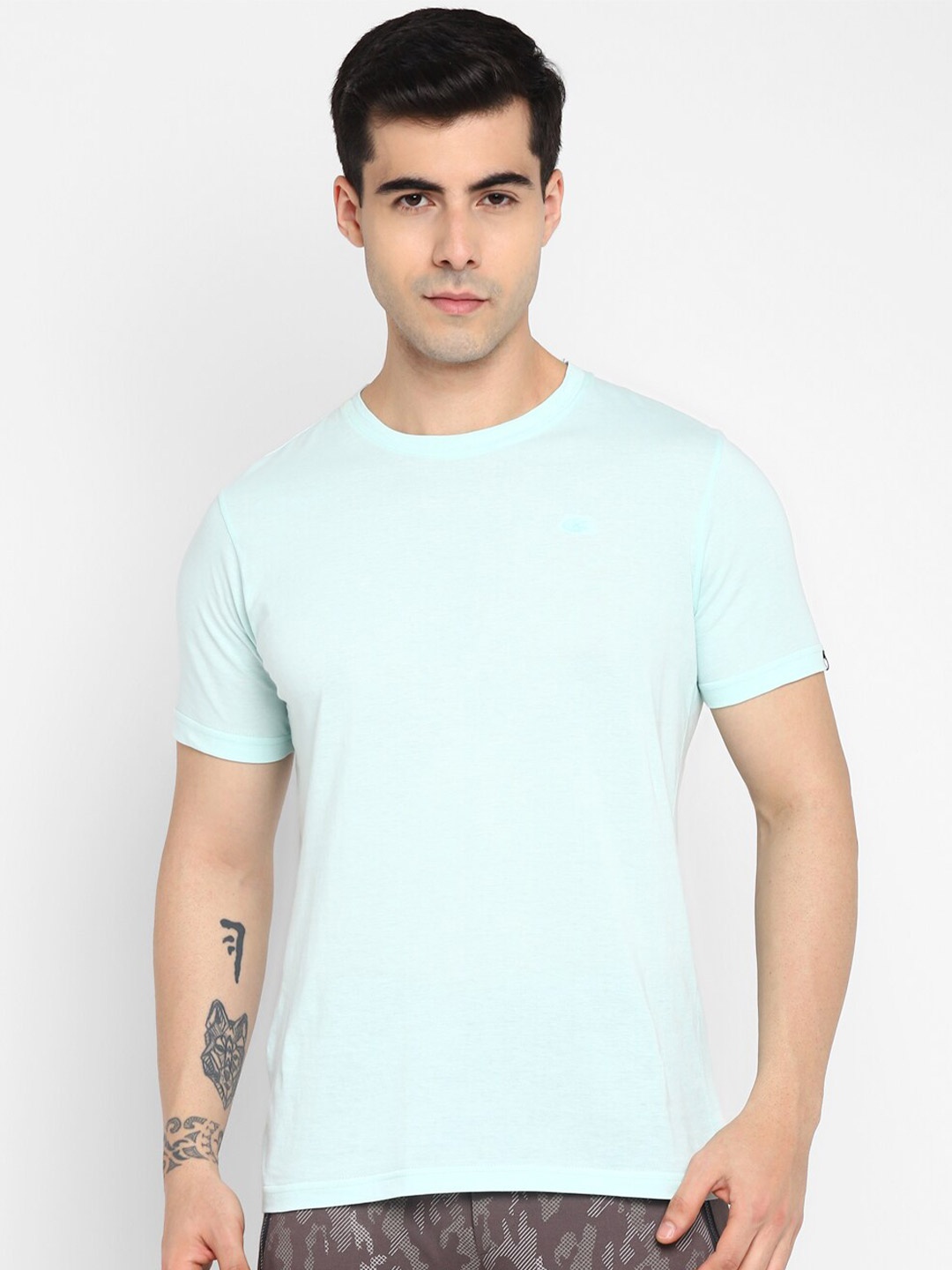 

Allen Cooper Round Neck Comfortable Cotton T-shirt, Turquoise blue