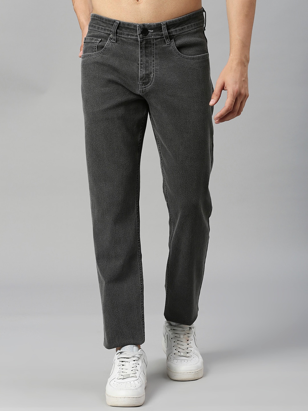 

HERE&NOW Men Smart Slim Fit Low Distress Stretchable Jeans, Grey