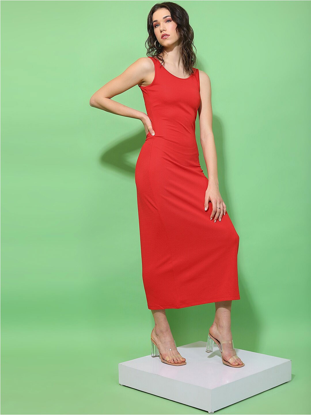 

Tokyo Talkies Round Neck Sheath Midi Dress, Red