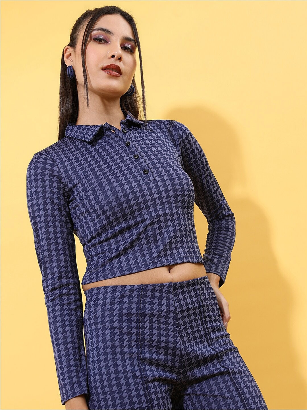 

Tokyo Talkies Print Jacquard Shirt Style Top, Blue