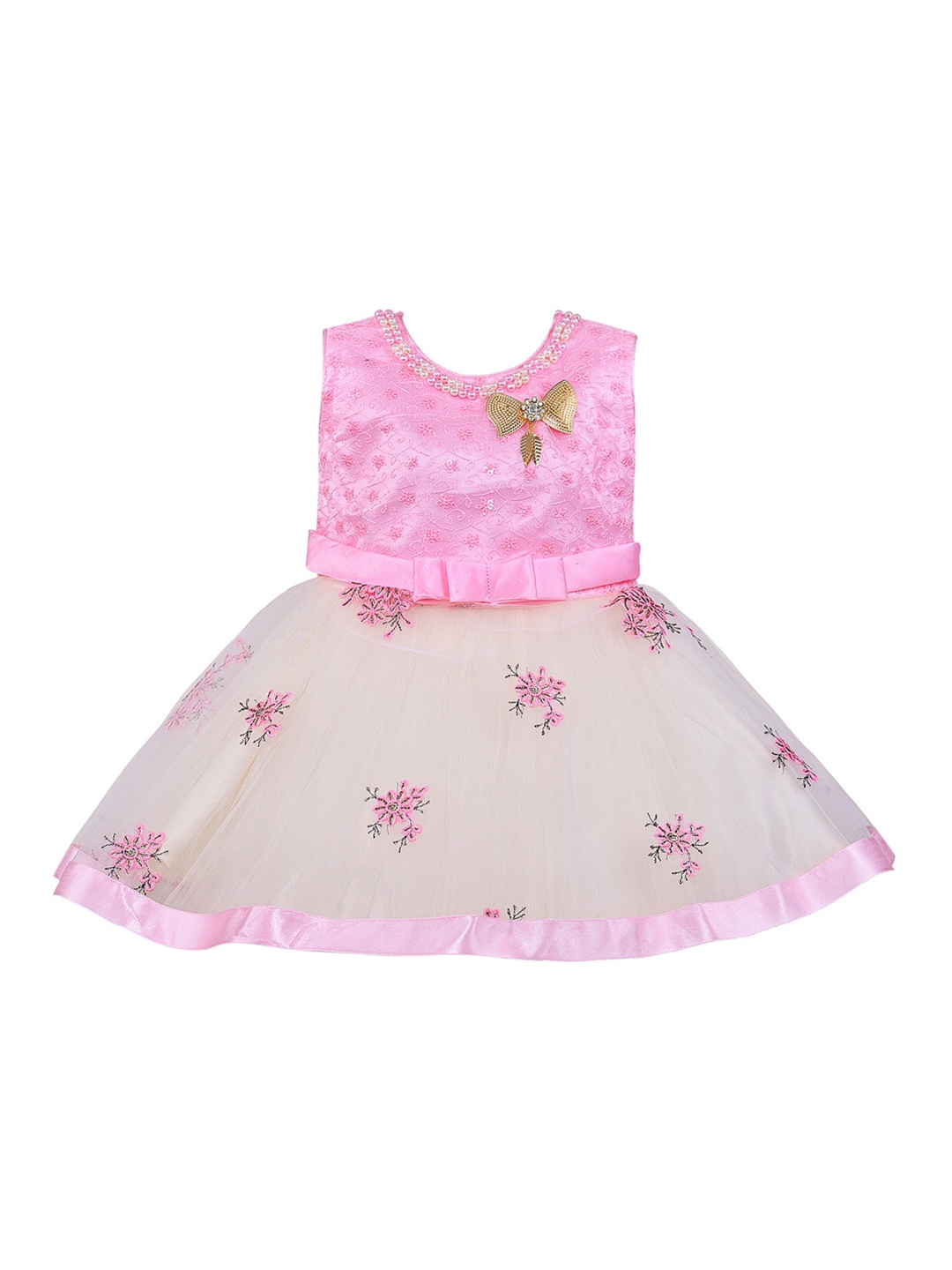 

Wish Karo Girls Floral Embroidered Net Fit & Flare Dress, Pink