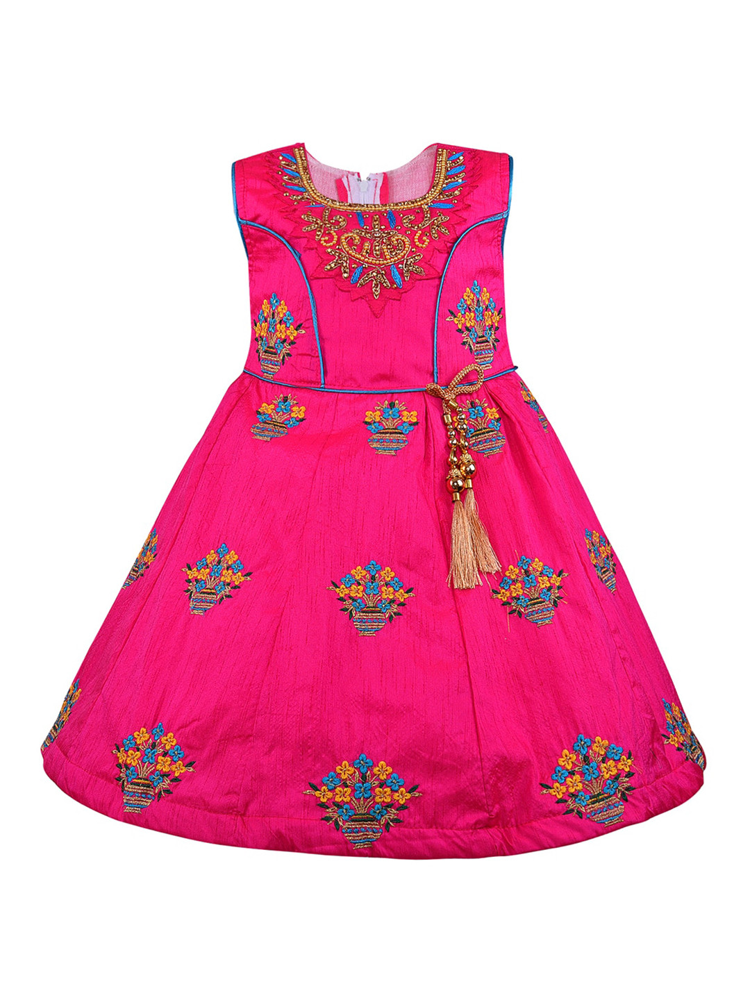 

Wish Karo Girls Floral Embroidered Satin Fit & Flare Dress, Pink
