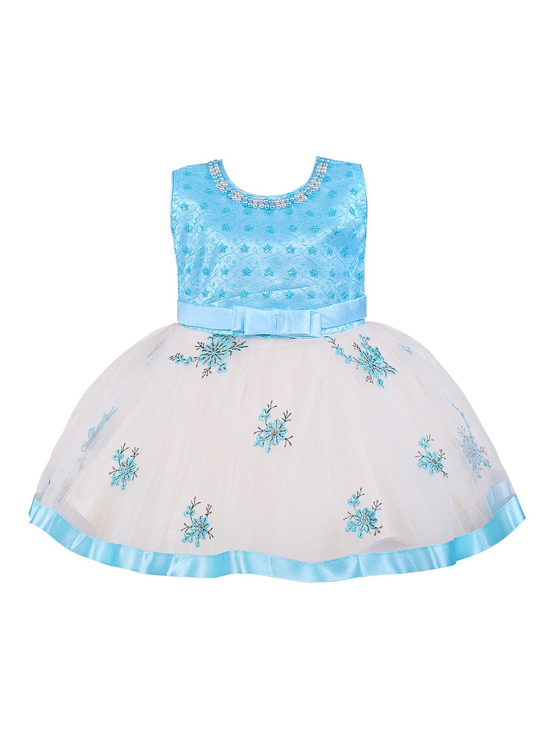 

Wish Karo Girls Floral Embroidered Net Fit & Flare Dress, Blue