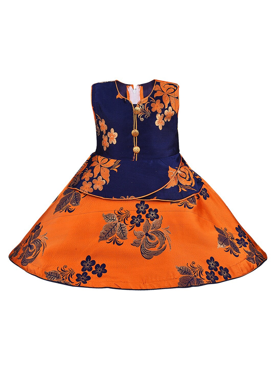 

Wish Karo Girls Floral Print Silk Fit & Flare Dress, Orange