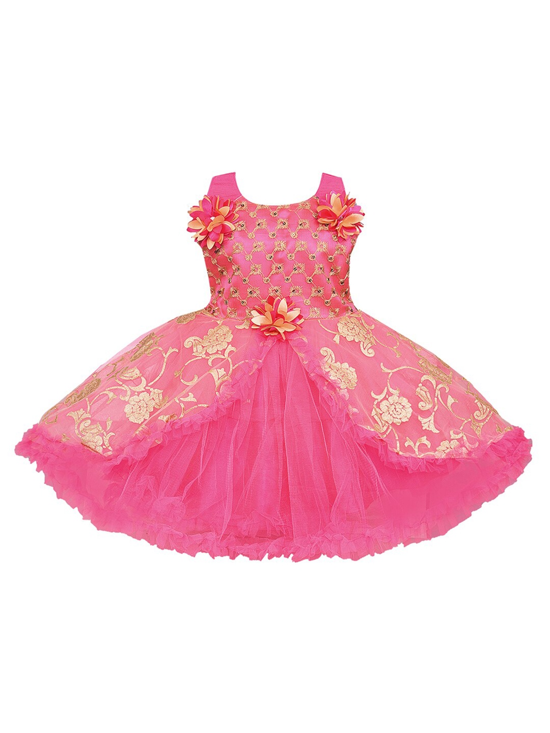 

Wish Karo Girls Floral Printed Embroidered Net Fit & Flare Dress, Pink