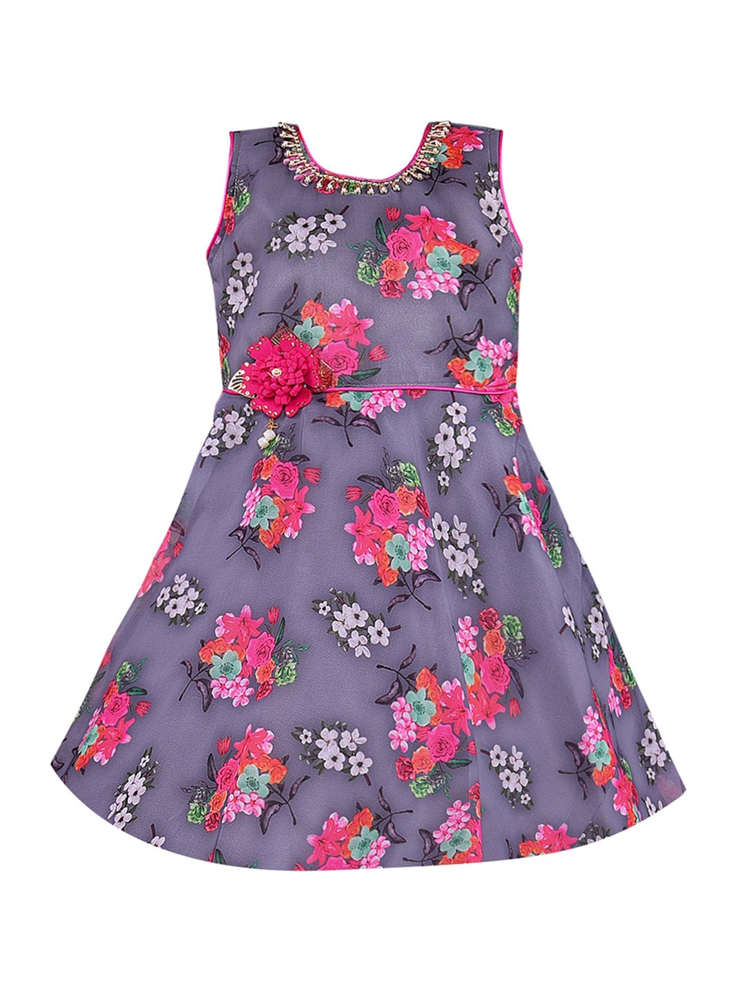 

Wish Karo Floral Print Georgette Fit & Flare Dress, Grey