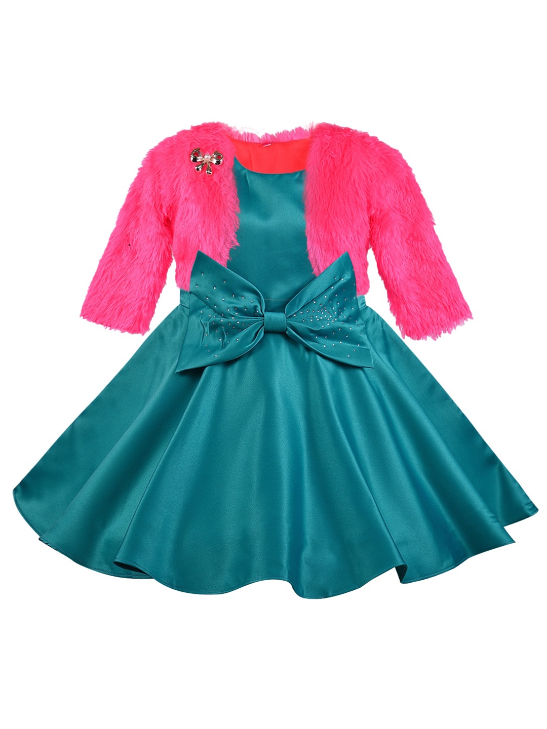 

Wish Karo Girls Bow Satin Fit & Flare Dress With Jacket, Green