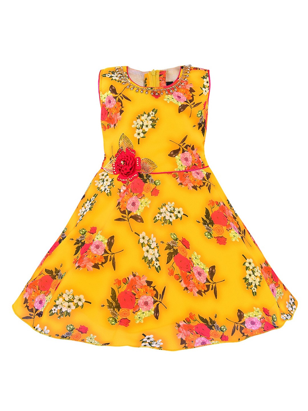 

Wish Karo Girls Floral Print Georgette Fit & Flare Dress, Yellow