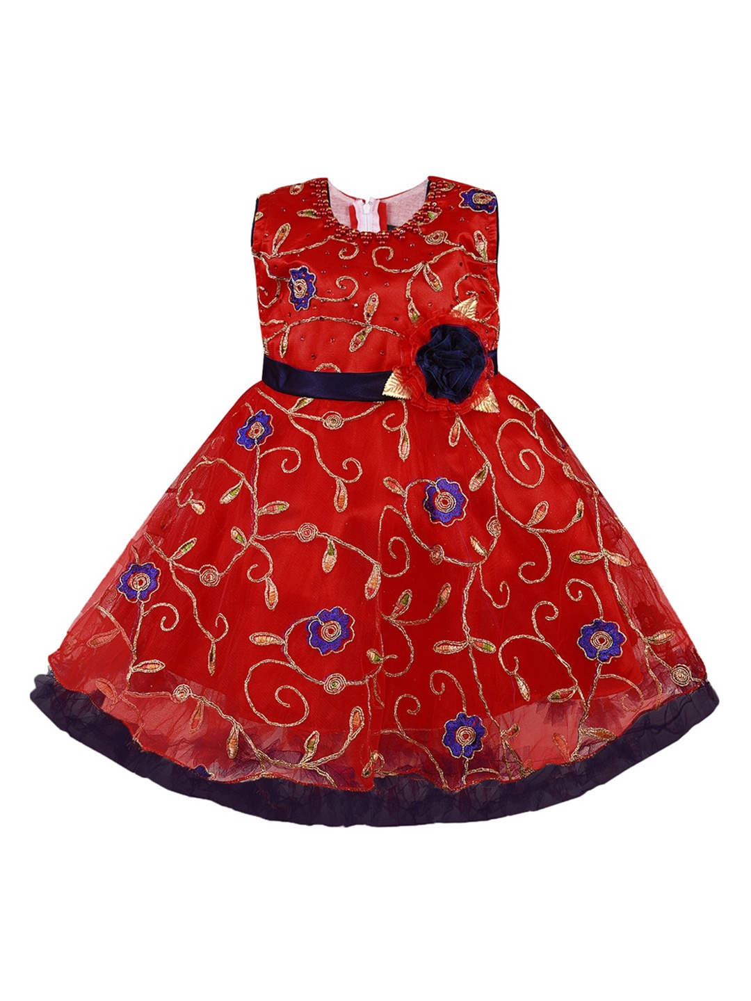

Wish Karo Floral Embroidered Net Fit & Flare Dress, Maroon
