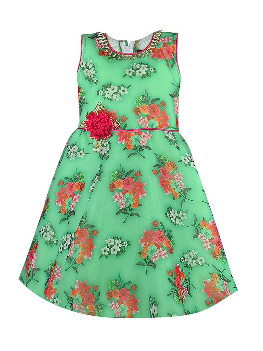 

Wish Karo Girls Floral Print Georgette Fit & Flare Dress, Green