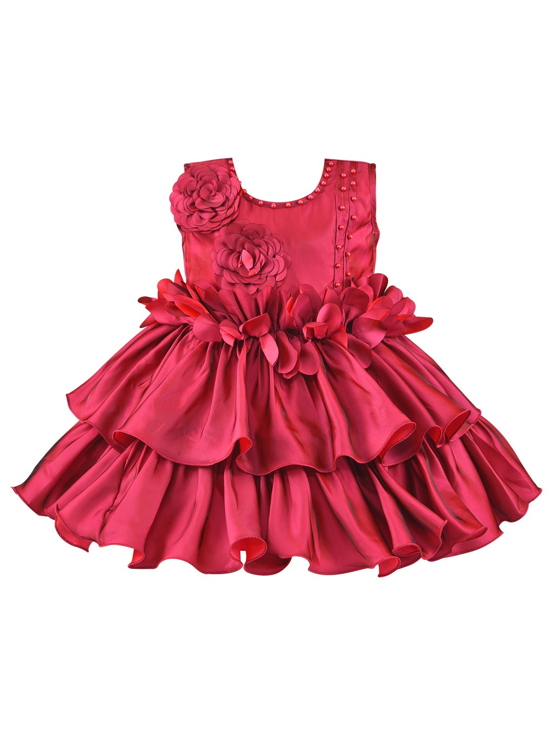 

Wish Karo Round Neck Sleeves Satin Fit & Flare Dress, Pink