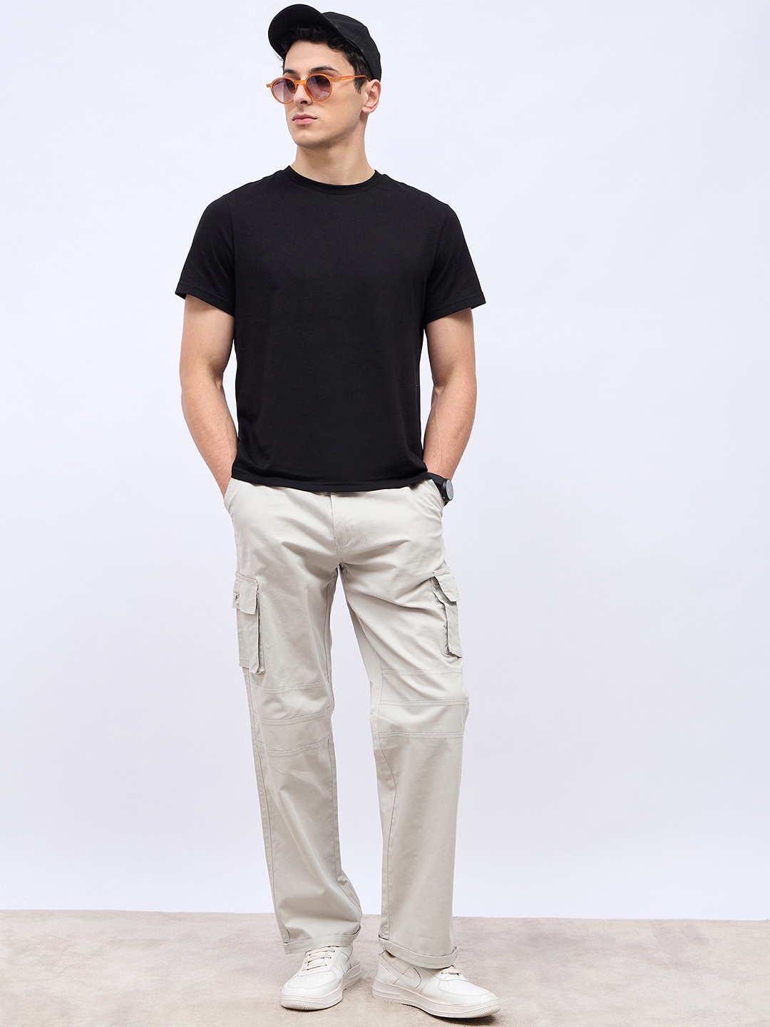 

Styli Men Panel Detail Cotton Twill Oversized Cargo, Grey