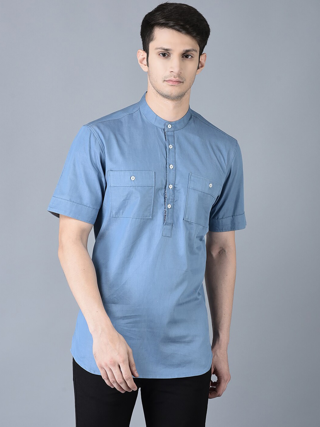 

CANOE Mandarin Collar Pure Cotton Kurta, Blue