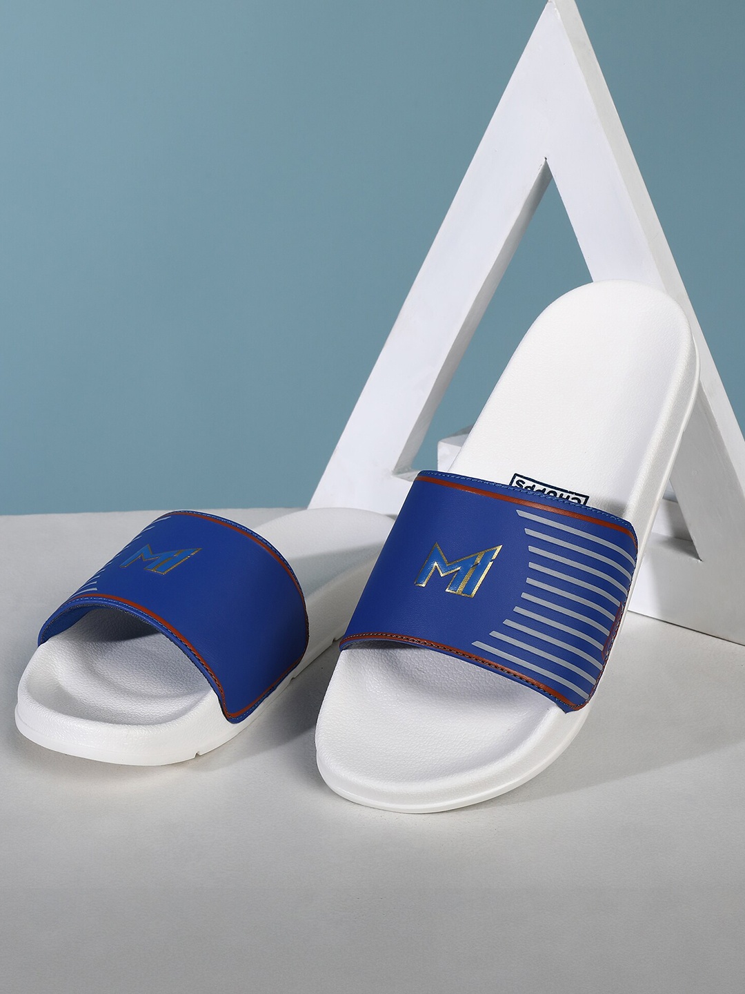 

CHUPPS Men Official Mumbai Indians Grey & Orange MI Printed Sliders
