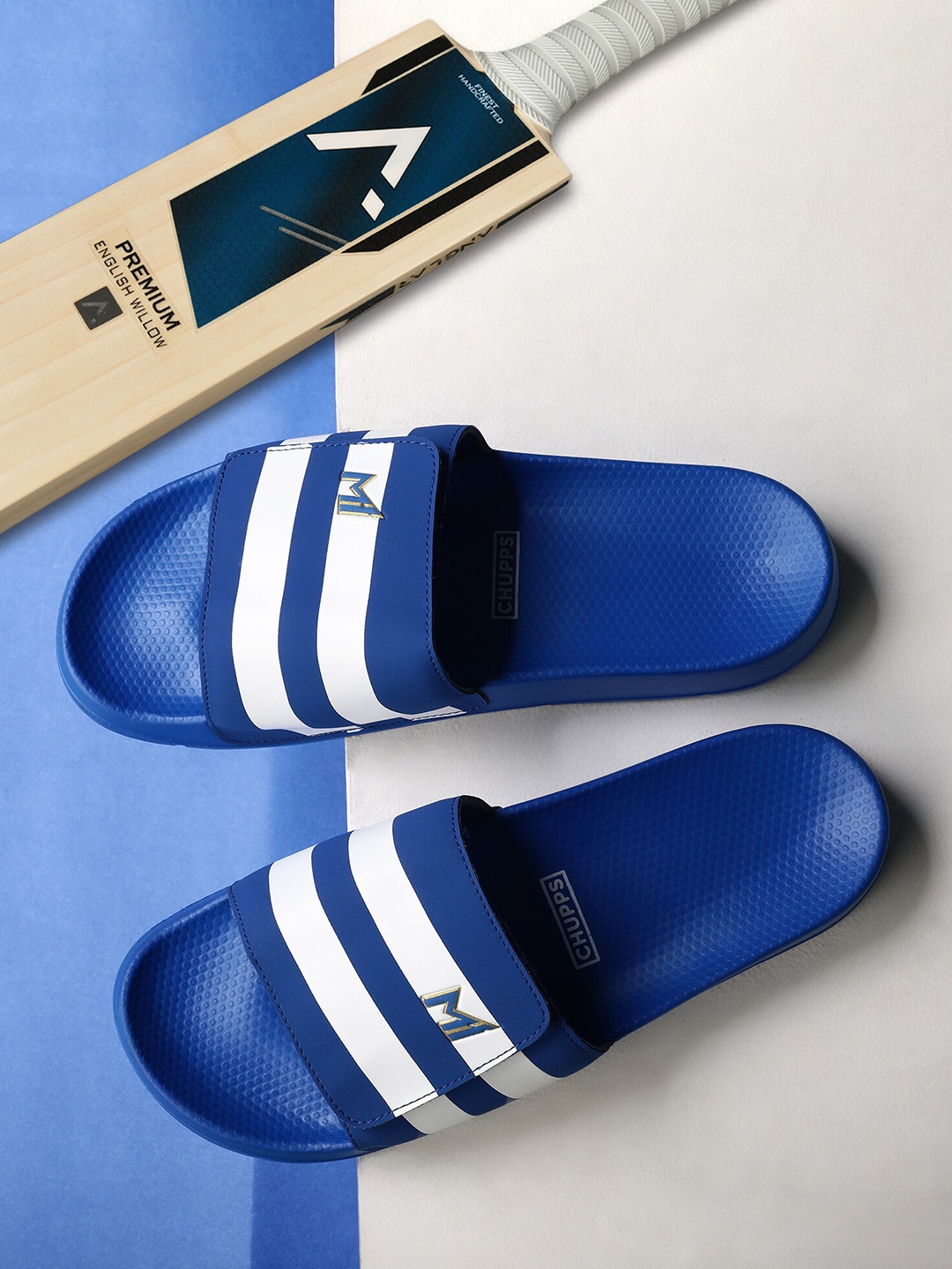 

CHUPPS Men Official Mumbai Indians Velcro MI Printed Sliders, Blue