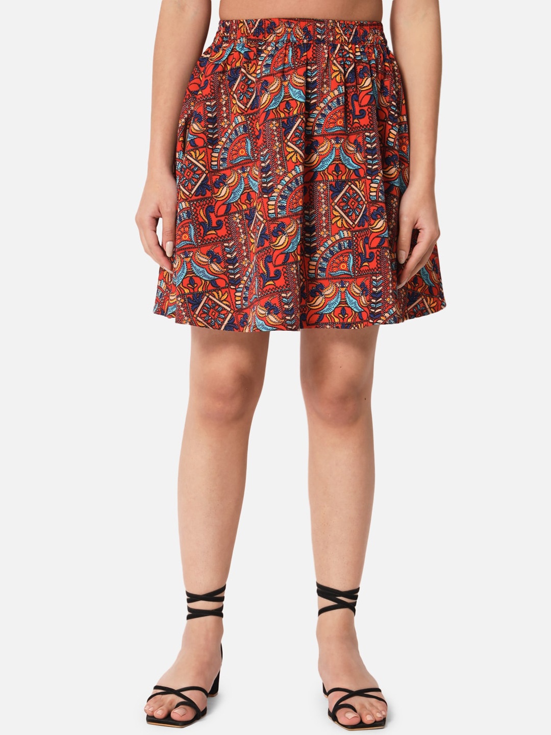 

ALL WAYS YOU Printed Crepe Mini Flared Skirt, Red