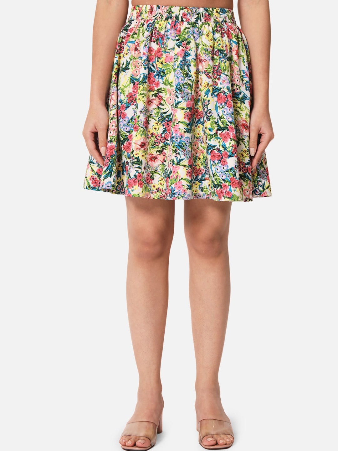 

ALL WAYS YOU Floral Printed Crepe Mini Flared Skirt, White